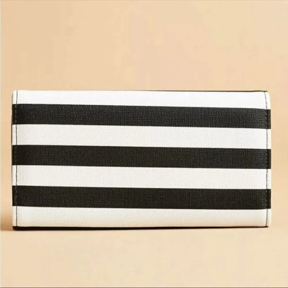KUT From The Kloth Black/White Striped Tri-Fold Vegan Wallet